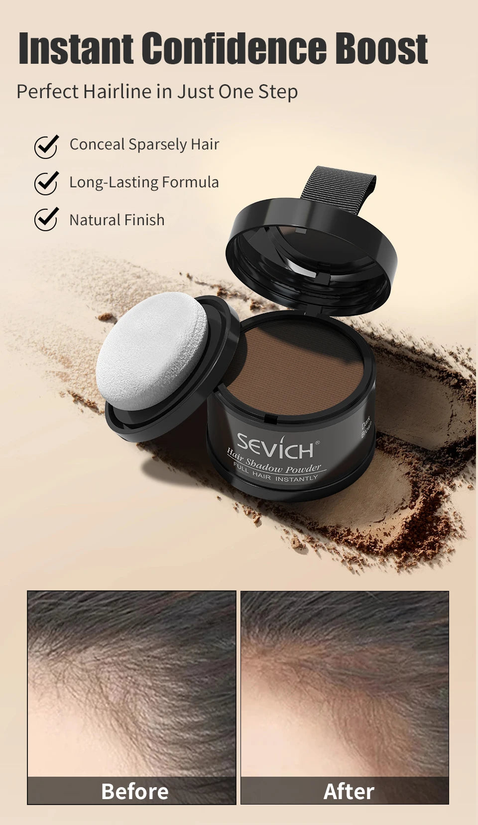SEVICH Hairline Shadow Powder With Brush Water Sweat Resistant Hair Loss Concealer Bald Spot Concealing Hair Powder Women Men