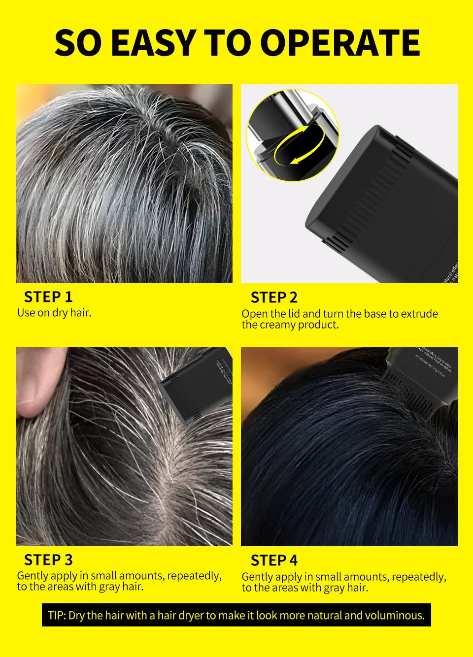 Hair Color Stick For Men & Women Quickly Covers Gray White Hair Concealer Waterproof Hairline Instant Covering Hair Dye Stick