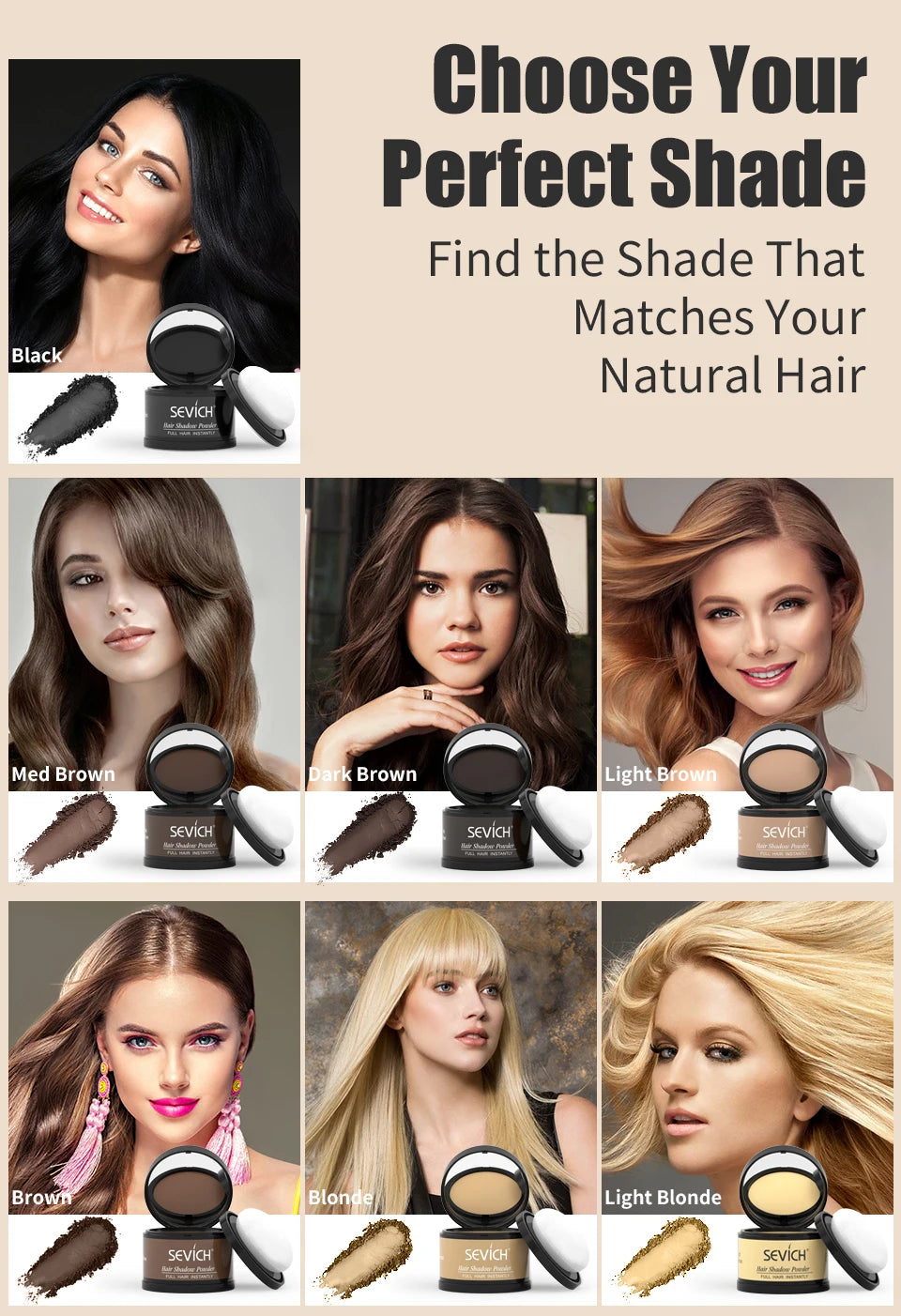 SEVICH Hairline Shadow Powder With Brush Water Sweat Resistant Hair Loss Concealer Bald Spot Concealing Hair Powder Women Men