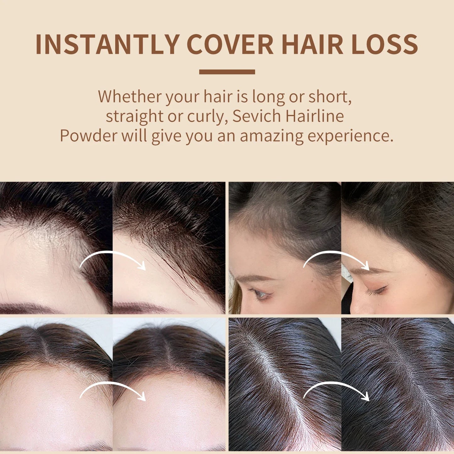 SEVICH Hairline Shadow Powder With Brush Water Sweat Resistant Hair Loss Concealer Bald Spot Concealing Hair Powder Women Men