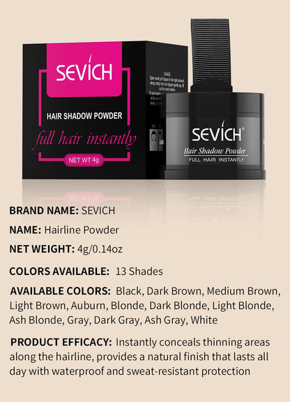 SEVICH Hairline Shadow Powder With Brush Water Sweat Resistant Hair Loss Concealer Bald Spot Concealing Hair Powder Women Men