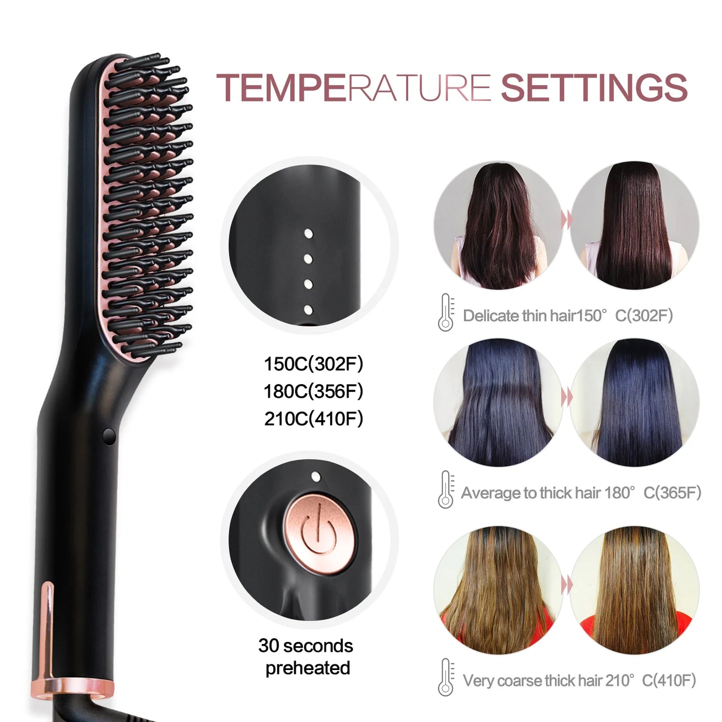 Hot Comb Straightener Heating Comb For Men Beard Electric Negative Ion Hair Straightening Brush Wet Dry Use Quick Hair Styler