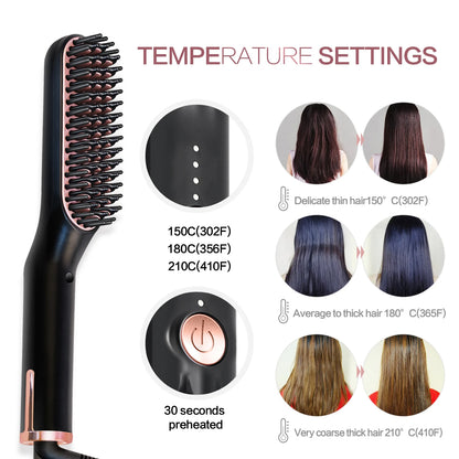 Hot Comb Straightener Heating Comb For Men Beard Electric Negative Ion Hair Straightening Brush Wet Dry Use Quick Hair Styler